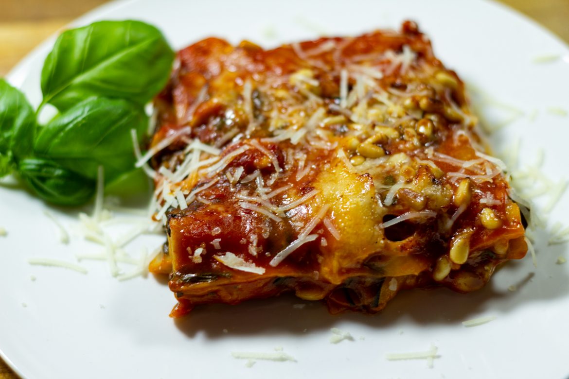 Vegetarische lasagne met spinazie en courgette